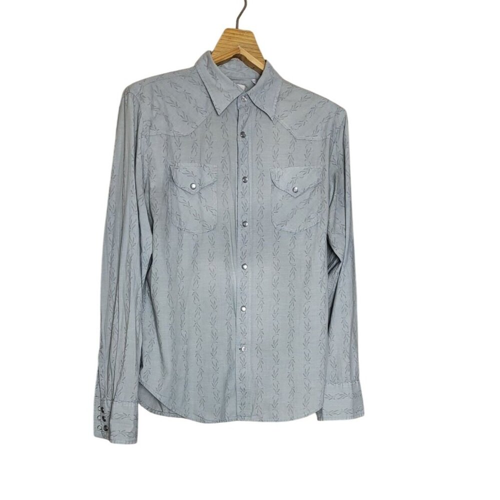 Guess Vintage Pearl Snap Button Up Gray Shirt Medium